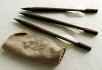 Medieval crossbow spare bolts and leather quiver pouch
